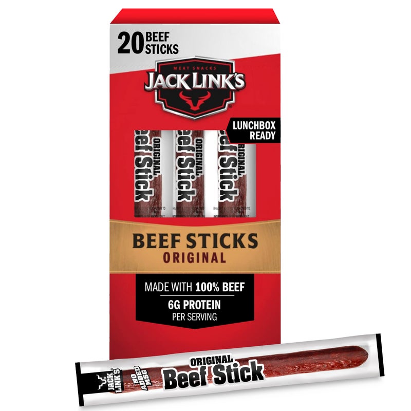 Jack Link's Beef Sticks, Original - Protein Snack, Meat Stick with 6g of Protein, Meat Snack Sticks Made with 100% Beef, Keto Friendly, Individually Wrapped - 0.92 Oz. (20 Count) - Image 1